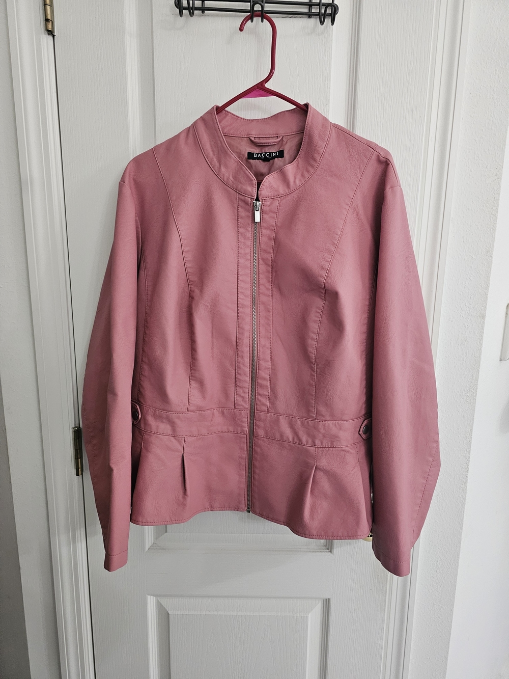 Baccini Dusty Rose Zip-Front Leather Jacket